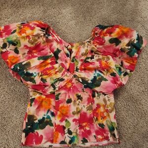 J. Crew Floral Blouse - Pink, Green, Orange
